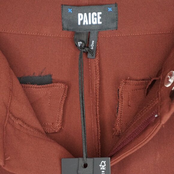 Paige Aracelli Pleated Cuff Hem Trouser Pants in Mahogany size 12P NWT - Picture 13 of 16